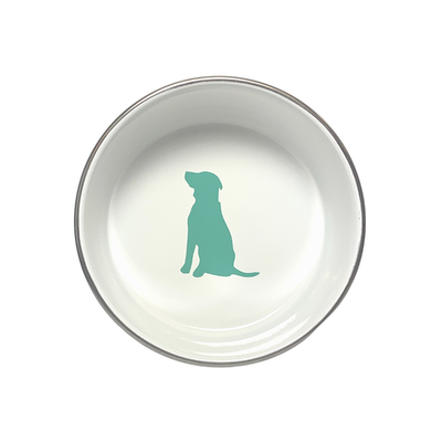Stainless Steel Heavy Dog Bowl with Dog Print - White