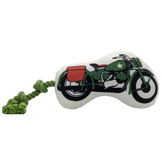 Retro Army Motorcycle Plush Dog and Puppy Toy